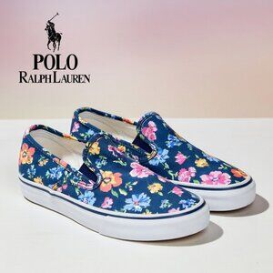 Polo Ralph Lauren Mytton Navy Multi Floral Canvas Slip On Sneakers Women's 10.5D